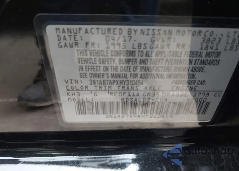 2017 Nissan Sentra Sv z USA, uszkodzony, nr VIN 3N1AB7APXHY310454